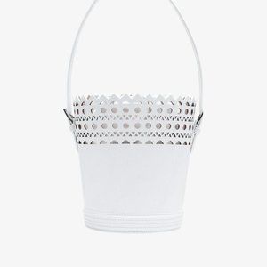 Alaïa Calfskin Lux Laser Cut Bucket Bag in Optical White